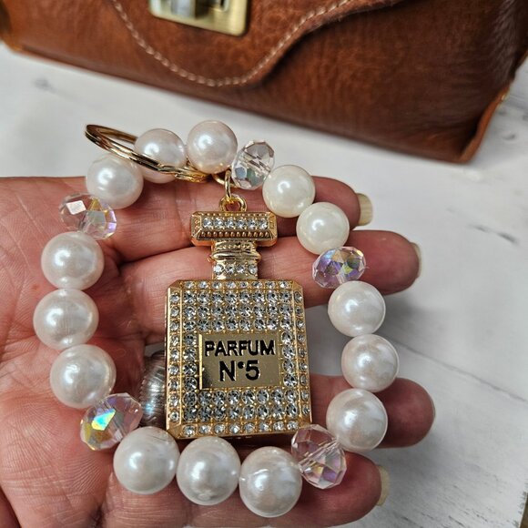 Clear White Rhinestone Perfume Bottle Key Chain Purse Pull Unbranded - Picture 4 of 4